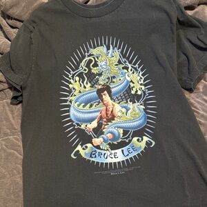 Vintage Bruce Lee Graphic Tee - Black with Blue & Yellow Dragon Print